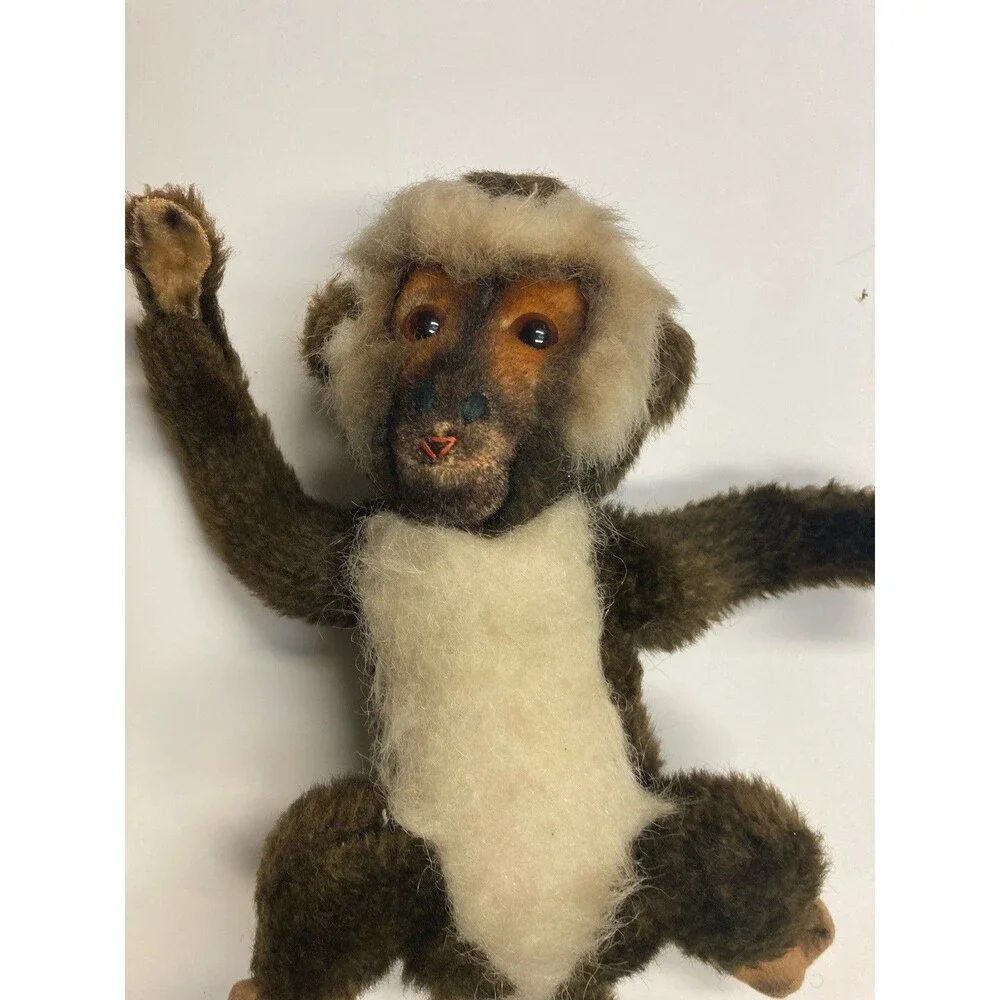 Vintage Small Brown, White & Beige Monkey Plush Stuffed Animal Long Tail